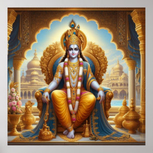 Poster Arte do Trono Ornado a Ouro Regal Krishna Dwarkadh