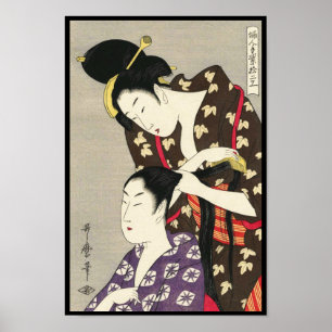 Póster Arte do ukiyo-e de Utamaro Yuyudo do cabeleireiro