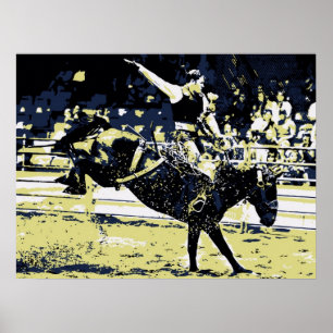 Póster Arte do vetor, bronco bucking do vaqueiro do