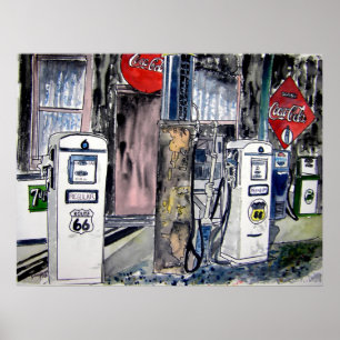 Poster arte do vintage do posto de gasolina da rota 66