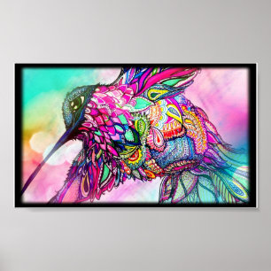 Poster Arte do zen da fantasia do colibri, brilhante e