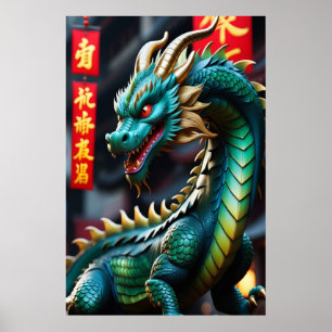 Poster Arte do Zodíaco Chinês Ano do Dragão Glowpunk