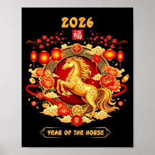 Poster Arte do zodíaco chinês do ano do cavalo de 2026