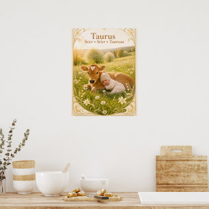 Poster Arte do Zodíaco de Touro Coleção de Astrologia S