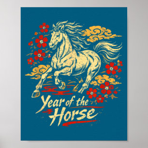 Poster Arte do zodíaco do cavalo do ano novo lunar