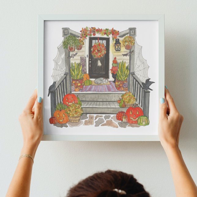 Poster Arte doméstica do Halloween (Cute Halloween House Square Art Print)