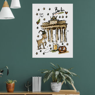 Poster Arte Doodle do Portão de Brandemburgo Berlim Fofo