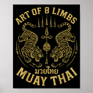 Poster Arte dos 8 Membros MMA Tigre Lutador de Muay Thai