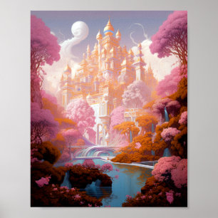 Poster Arte Dourada Fantasia Branca de Castela Rosa