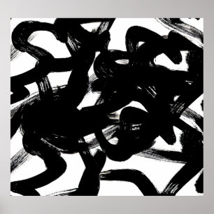 Poster Arte Dourada Luxuosa: Traço Preto Abstrato.