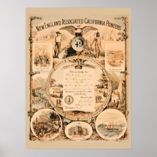 Poster Arte Dourada Rush Pioneers Souvenir, 1849