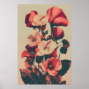 Poster Arte Dramática do Hibisco Escuro - Floral Vintage