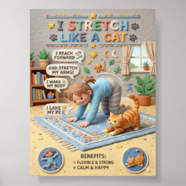 Poster Arte Educacional em 3D de Argila: Criança e Gato A