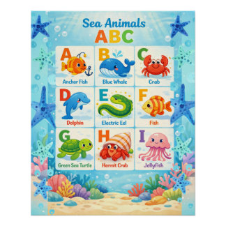 Póster Arte Educativa para Parede do Oceano para Crianças