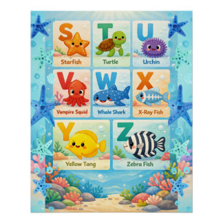 Póster Arte Educativa para Parede sobre o Oceano para Cri