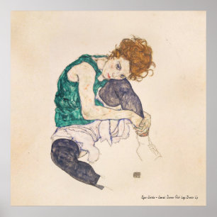 POSTER ARTE, EGON SCHIELE SENTOU MULHER COM PERNAS EMPURR