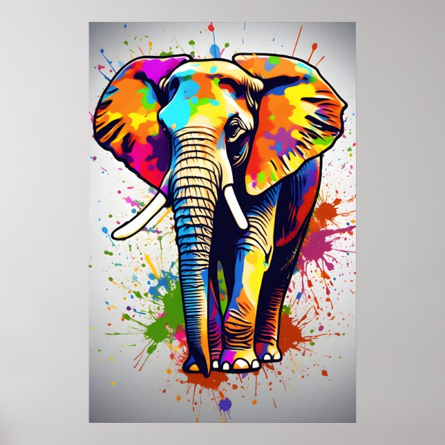 Poster Arte Elefante Afafricano Safari, Pintura Arco-Íris (Frente)