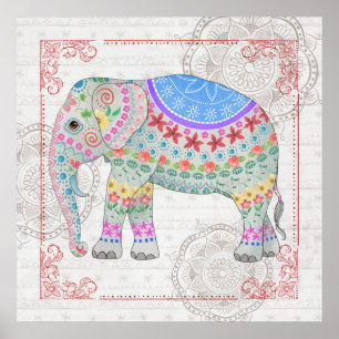 Poster Arte Elefante de Estilo Boho Decorado