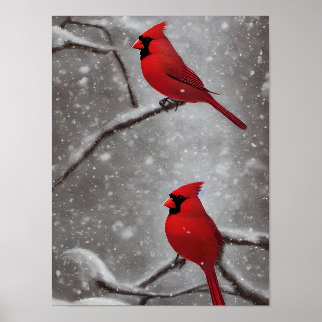 Poster Arte Elegante Red Cardinal Birds (Frente)