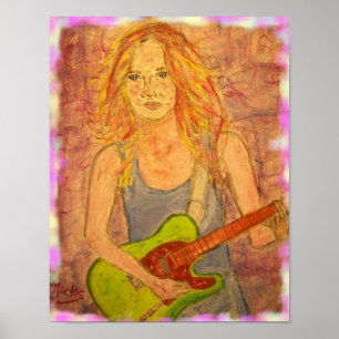 Poster arte elétrica do playin popular da menina da roch