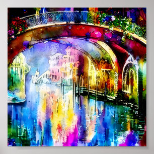 Poster Arte em aquarela brilhante do Canal de Veneza