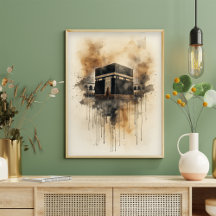 Arte em Aquarela da Kaaba – Símbolo Islâmico Sagra