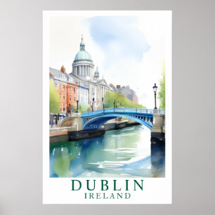 Poster Arte em Aquarela da Ponte de Dublin Irlanda