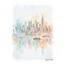 Arte em Aquarela da Silhueta de Nova York