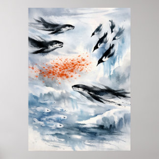 Poster Arte em Aquarela da Vida Selvagem Antártica
