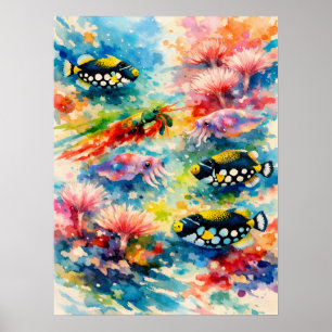 Poster Arte em Aquarela da Vida Selvagem da Lagoa de Cora