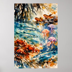 Poster Arte em Aquarela da Vida Selvagem do Mangue