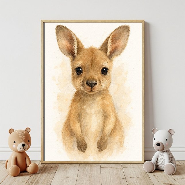 Poster Arte em Aquarela de Adorável Bebê Canguru (Criador carregado)