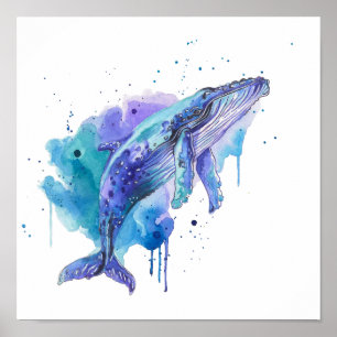 Poster Arte em Aquarela de Baleia Colorida