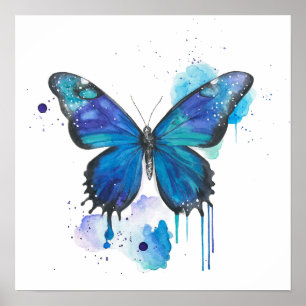 Poster Arte em Aquarela de Borboleta Colorida