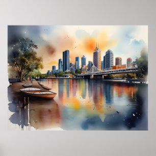 Poster arte em aquarela de Brisbane