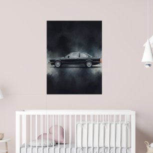 Poster Arte em Aquarela de Carro BMW Preto Moderno – Mini