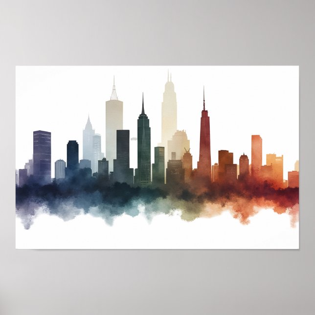 Poster Arte em aquarela de cidade (Frente)
