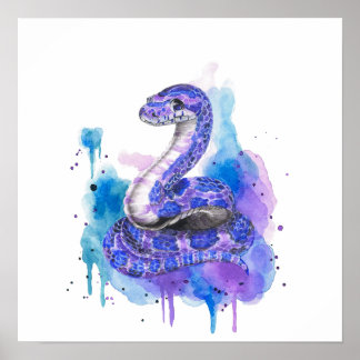 Poster Arte em Aquarela de Cobra Colorida