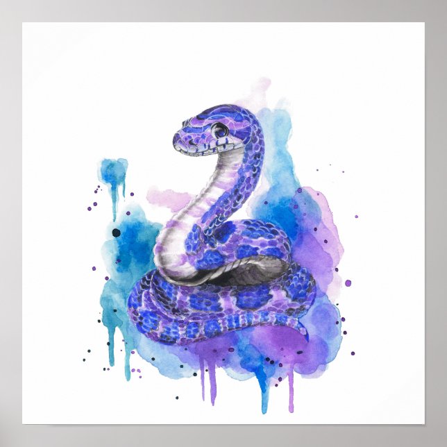 Poster Arte em Aquarela de Cobra Colorida (Frente)