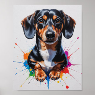 Poster Arte em Aquarela de Dachshund Colorido