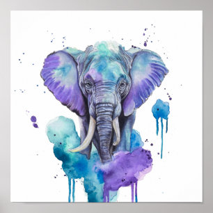 Poster Arte em Aquarela de Elefante Colorido