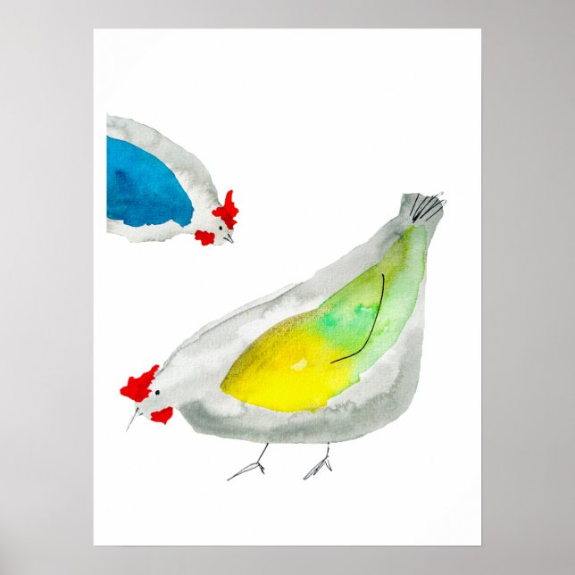 Poster Arte em aquarela de frangos fofos (Frente)