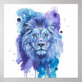 Poster Arte em Aquarela de Leão Colorido