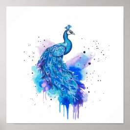Poster Arte em Aquarela de Pavão Colorido