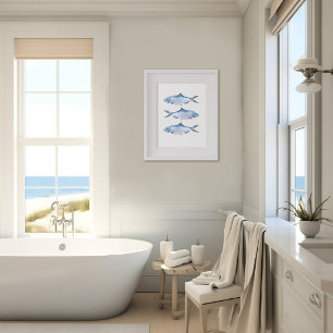 Poster Arte em Aquarela de Peixes Azuis