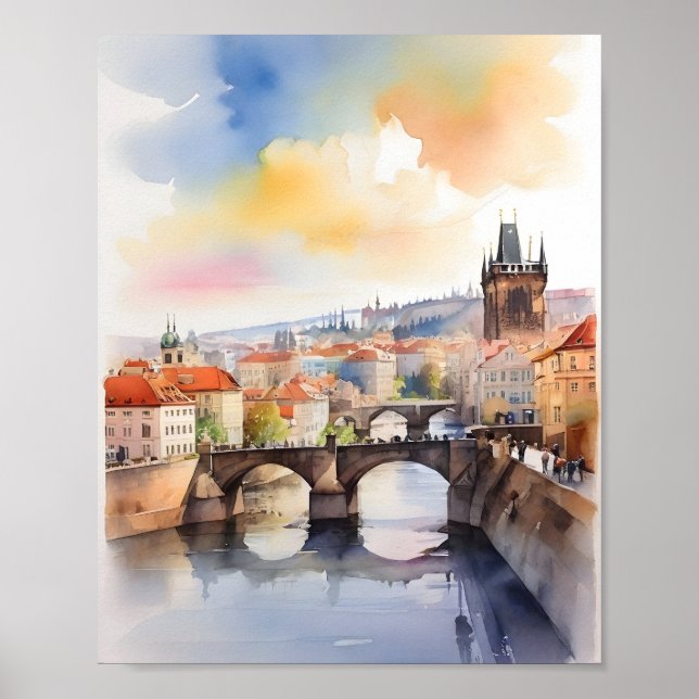 Poster arte em aquarela de Praga (Frente)