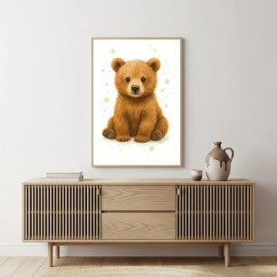 Poster Arte em Aquarela de Ursozinho Adorável
