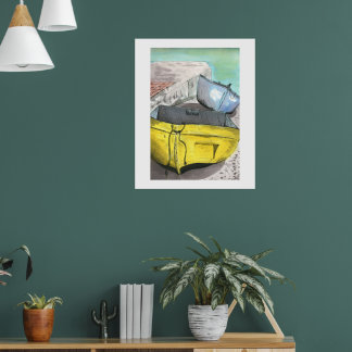 Poster Arte em Aquarela do Barco Amarelo | Arte Costeira 