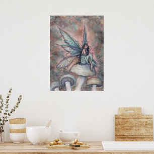 Poster Arte em Aquarela Fantasia da Fada do Jardim Sereno
