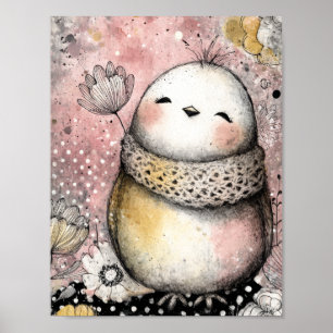 Poster Arte em Aquarela Floral de Coruja Caprichosa